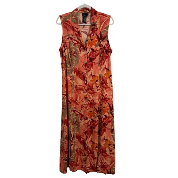 Scarlett Womens 14 Tropical Floral Button Front Sleeveless Maxi Dress Beach Boho - Picture 1 of 9